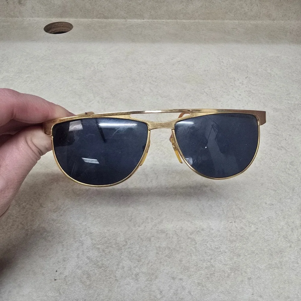 Vintage Gold Aviator Sunglasses Double Bridge Dark‎ Lens Taiwan ROC FS Retro